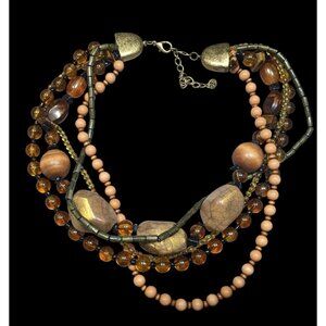 Nordstrom Bohemian Earthy Chunky Multilayer Beaded Necklace